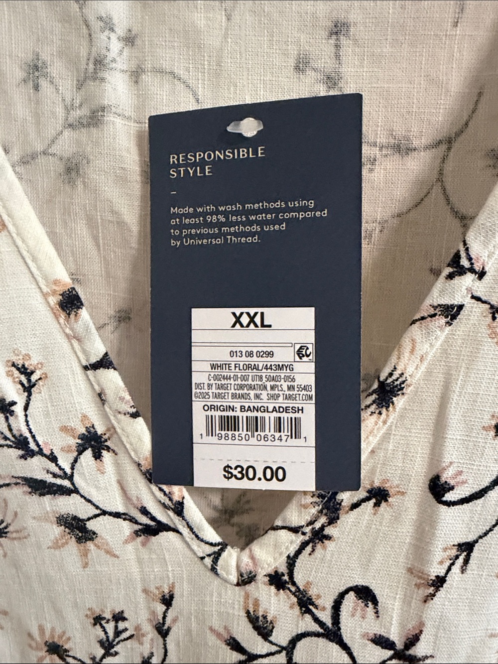 Universal Thread Ivory Floral V-Neck Mini Dress - Picture 2 of 3